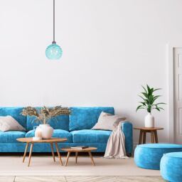 Happy Homewares Modern Designer Circular Ribbed Glass Non Electric Pendant Lamp Shade in Teal - thumbnail 6