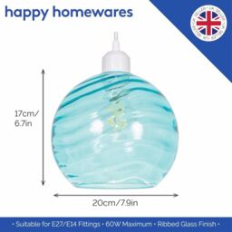 Happy Homewares Modern Designer Circular Ribbed Glass Non Electric Pendant Lamp Shade in Teal - thumbnail 5