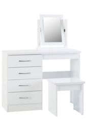 Seconique Nevada 4 Drawer Dressing Table Set in White - thumbnail 1