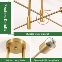 Pheashine Elegant Chandelier Gold-Plated 4-Light Iron Ceiling Fixture in Gold - thumbnail 4