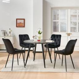 SONARA Black Marble 4 Seater Dining Table With 4 Velvet Chairs Sets - thumbnail 3