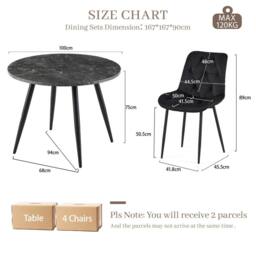 SONARA Black Marble 4 Seater Dining Table With 4 Velvet Chairs Sets - thumbnail 2