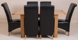 Thats Furniture Hampton 120-160cm Oak Extending Dining Table & 6 Montana Leather Chairs in Black - thumbnail 3