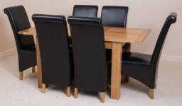 Thats Furniture Hampton 120-160cm Oak Extending Dining Table & 6 Montana Leather Chairs in Black - thumbnail 2