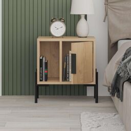 Decortie 'Glynn' Modern Bedside Table Nightstand Black T Metal Legs 48cm in Natural - Size: 1 Pack - thumbnail 5