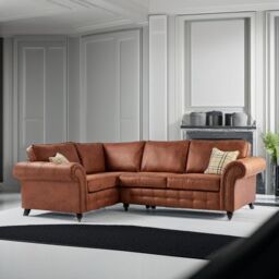 Furniture 786 Oakland Suede Leather 1c2 Corner Sofa in Brown - thumbnail 1