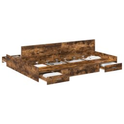 Berkfield Home Storage Bed Frame with Drawer with Headboard with Storage Smoked oak 150 x 200 cm in Brown - thumbnail 3