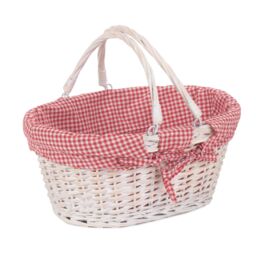 Red Hamper Wicker Medium White Swing Handle Shopping Basket