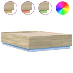 Berkfield Home Bed Frame with LED without Mattress Sonoma Oak 135x190 cm Double in Brown - thumbnail 2