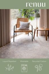 Kukoon Neutral Beige Distressed Traditional Medallion Non Slip Washable Low Pile Rug - Size: 60 cm x 110 cm - thumbnail 3