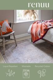 Kukoon Neutral Beige Distressed Traditional Medallion Non Slip Washable Low Pile Rug - Size: 60 cm x 110 cm - thumbnail 4