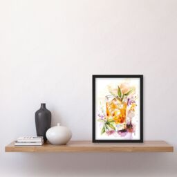 "Artery8 Whiskey Smash Blue Basil Cocktail Bar Watercolour Framed Art Print in Orange - Size: W12"" x H16""" - thumbnail 4