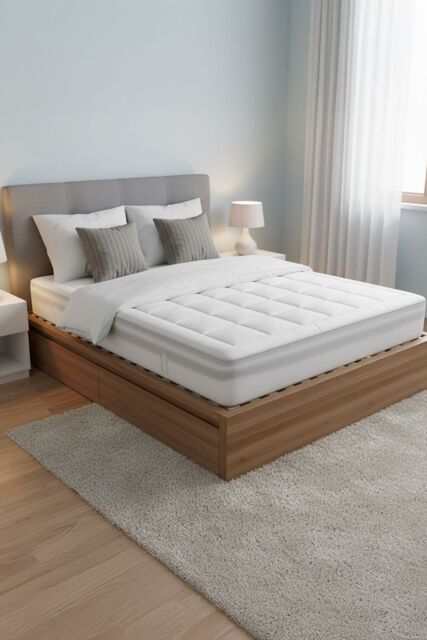 Living and Home Durable&Soft Checkerboard Fitted Mattress Protector in White - Size: Single Fitted - image 1