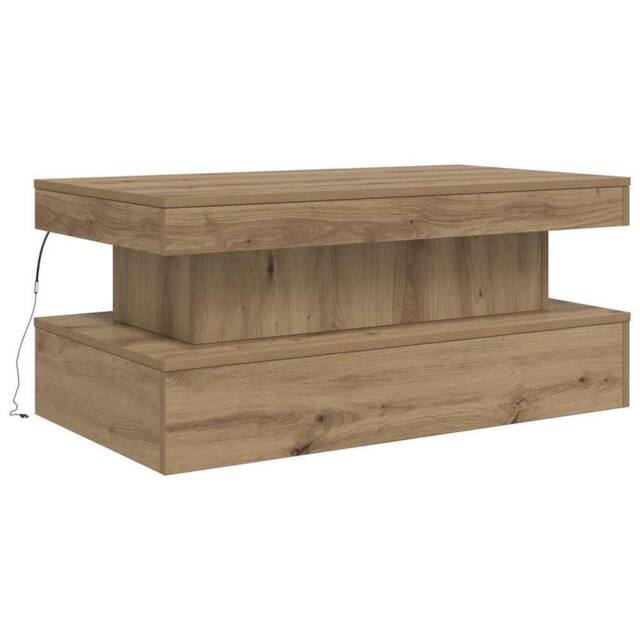 Berkfield Home Modern Coffee Table with LED Lights Artisian Oak 90x50x40 cm in Brown - Size: 90 x 50 x 40 cm - image 1