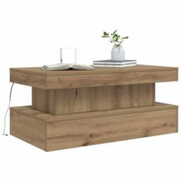 Berkfield Home Modern Coffee Table with LED Lights Artisian Oak 90x50x40 cm in Brown - Size: 90 x 50 x 40 cm - thumbnail 6