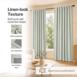 KORVIXA 100% Blackout Curtains Thermal Linen in Green - Size: 100 cm - thumbnail 4