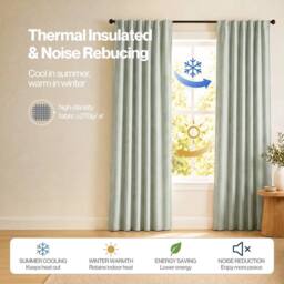 KORVIXA 100% Blackout Curtains Thermal Linen in Green - Size: 100 cm - thumbnail 3