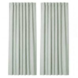 KORVIXA 100% Blackout Curtains Thermal Linen in Green - Size: 100 cm