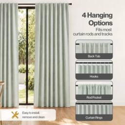 KORVIXA 100% Blackout Curtains Thermal Linen in Green - Size: 100 cm - thumbnail 5