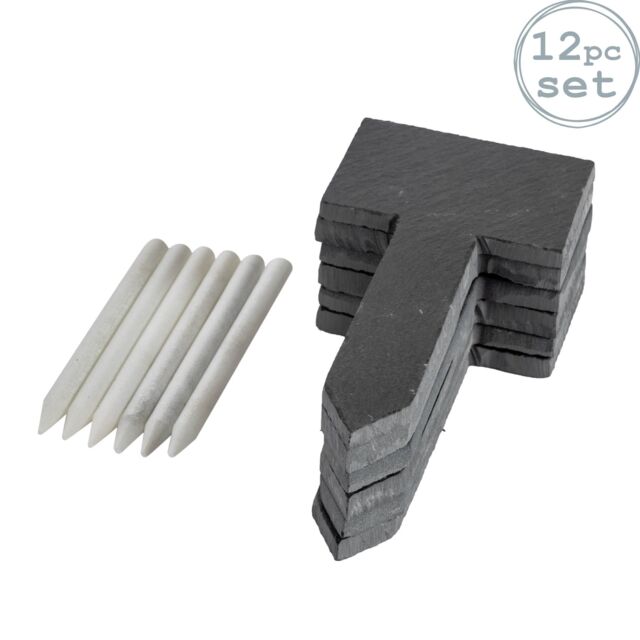 Nicola Spring 6 Piece Slate Plant Markers Set with Chalk Pencils - 6 x 12cm - Natural in Grey - Size: 6 x 12 cm - image 1