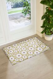 Artsy Mats Green & Cream Flower Doormat - Size: 90 cm x 60 cm - thumbnail 2