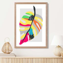 ARTZE Tropical Monstera Blue & Green Abstract Minimalist Framed Print SIZE: A3 with Oak Frame in Mid Blue - Size: A4 - thumbnail 2