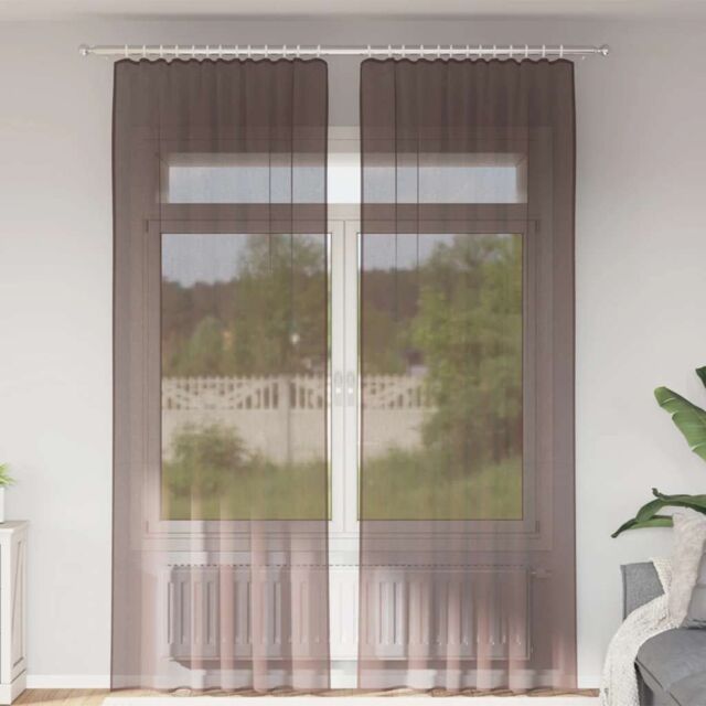 Berkfield Home Voile Curtains with Tab Top 2 pcs Brown - image 1