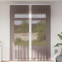 Berkfield Home Voile Curtains with Tab Top 2 pcs Brown - thumbnail 1