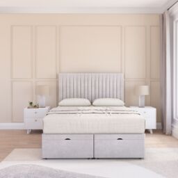 Sloomy Manhattan Plush Fabric Ottoman Bed End Opening With Sprung Memory Mattress & 26 Inch Headboard in Silver - Size: King - thumbnail 1
