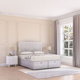 Sloomy Manhattan Plush Fabric Ottoman Bed End Opening With Sprung Memory Mattress & 26 Inch Headboard in Silver - Size: King - thumbnail 3