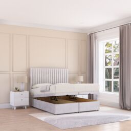 Sloomy Manhattan Plush Fabric Ottoman Bed End Opening With Sprung Memory Mattress & 26 Inch Headboard in Silver - Size: King - thumbnail 2