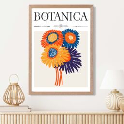 ARTZE Orange & Blue Gerbera Daisies Flower Market Exhibition Framed Print SIZE: A4 with Oak Frame - Size: A3 - thumbnail 2