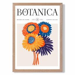 ARTZE Orange & Blue Gerbera Daisies Flower Market Exhibition Framed Print SIZE: A4 with Oak Frame - Size: A3