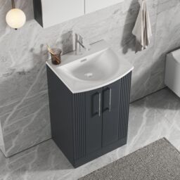 Balterley Floor Standing 2 Door Vanity Unit - Curved Basin 500mm, Satin Dark Grey - thumbnail 3