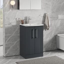 Balterley Floor Standing 2 Door Vanity Unit - Curved Basin 500mm, Satin Dark Grey - thumbnail 4