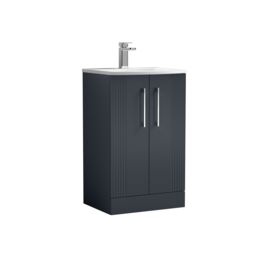Balterley Floor Standing 2 Door Vanity Unit - Curved Basin 500mm, Satin Dark Grey - thumbnail 1