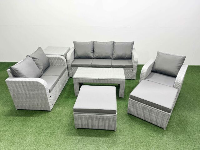 Fimous Patio PE Wicker 8 Seater Outdoor Rattan Furniture Sofa Sets w/ Oblong Coffee Table Reclining Chair Loveseat Sofa 3 Seater Sofa 2 Big - image 1