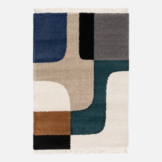 sweeek Shaggy Rug With Geometric Pattern Cream in Beige - Size: 100 cm diameter - image 1