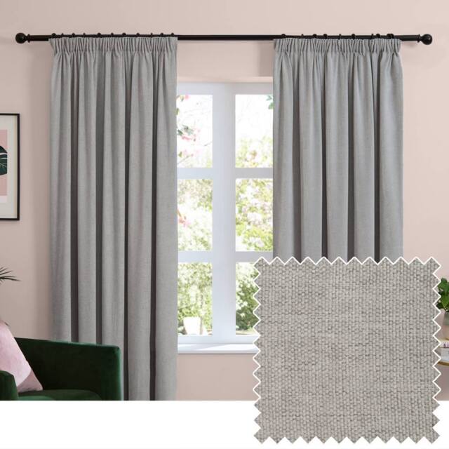 Furn Soft Chenille Blackout Pencil Pleat Curtain Pair in Silver - Size: 229 cm width x 137 cm drop - image 1