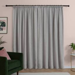 Furn Soft Chenille Blackout Pencil Pleat Curtain Pair in Silver - Size: 229 cm width x 137 cm drop - thumbnail 3
