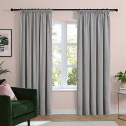 Furn Soft Chenille Blackout Pencil Pleat Curtain Pair in Silver - Size: 229 cm width x 137 cm drop - thumbnail 2
