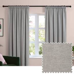 Furn Soft Chenille Blackout Pencil Pleat Curtain Pair in Silver - Size: 229 cm width x 137 cm drop