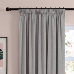 Furn Soft Chenille Blackout Pencil Pleat Curtain Pair in Silver - Size: 229 cm width x 137 cm drop - thumbnail 6