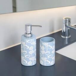 Showerdrape Buttercup Blue Floral Bathroom Accessory Set -Soap Dispenser & Tumbler in Light Blue - thumbnail 1