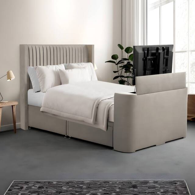 PARADISE BEDS LTD Velvet Upholstered Crystal Comfort Double Bed Set in Light Grey - image 1