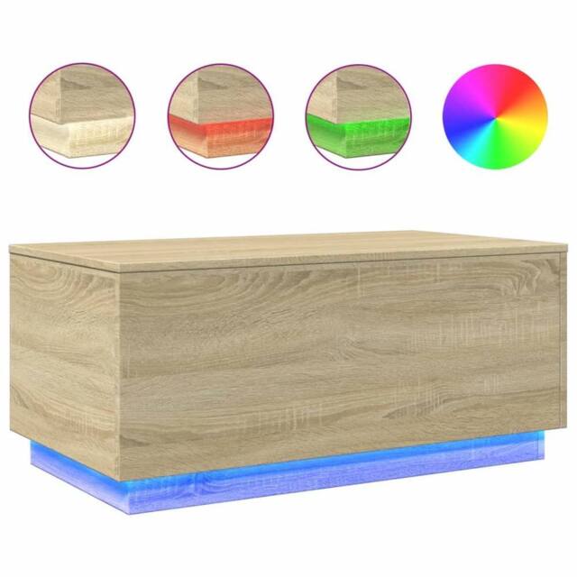 Berkfield Home Coffee Table with LED Lights Sonoma Oak 90x50x40 cm in Light Brown - Size: 90 x 50 x 40 cm - image 1
