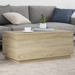 Berkfield Home Coffee Table with LED Lights Sonoma Oak 90x50x40 cm in Light Brown - Size: 90 x 50 x 40 cm - thumbnail 2