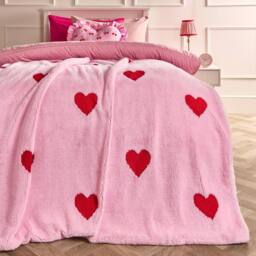 OHS Hearts Tufted Teddy Fleece Throw Blanket Soft Bedspread in Pink - Size: 130 cm x160 cm - thumbnail 1