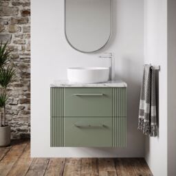 Balterley 2 Drawer Wall Hung Vanity Unit Marble Laminate Worktop, Green 600mm - thumbnail 8