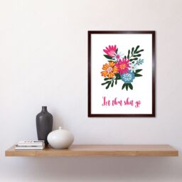 "Artery8 Wall Art Print Funny Bathroom Floral Let That S**t Go Toilet Sign Bathroom Yoga Room Decor Art Framed in Brown - Size: W12"" x H16""" - thumbnail 2
